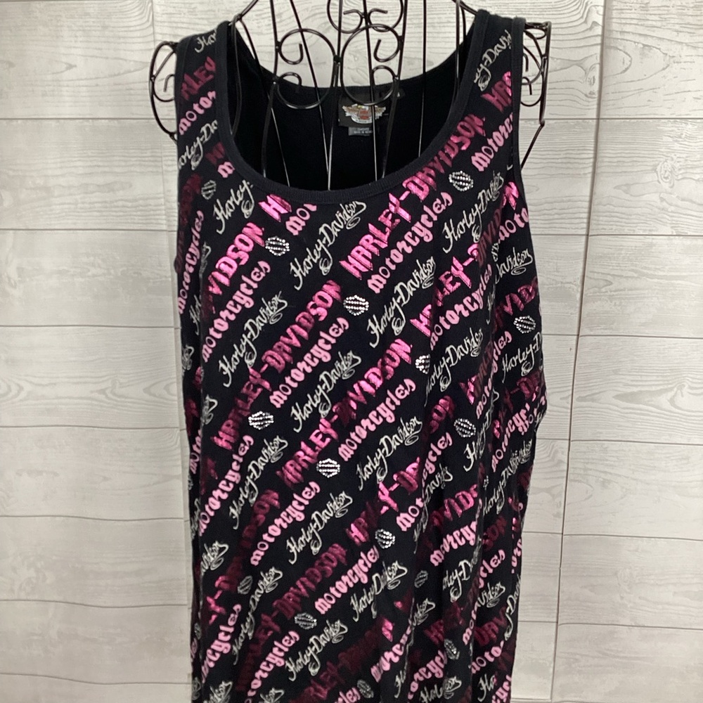 Harley-Davidson Women's Black and Pink Graphic Tank Top
